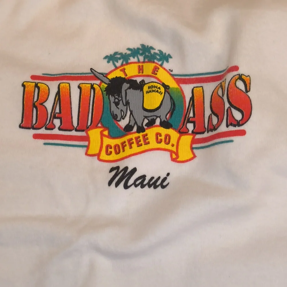 bella Brand Women's Bad Ass Coffee Co. Maui, Hawaii White Tank W/Donkey-NWOT - Picture 2 of 8